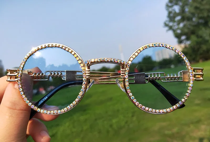 Women's Fashion Round Diamond Luxury Rhinestone Punk Sunglasses