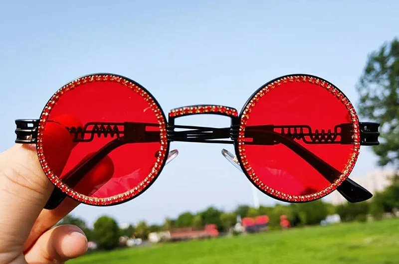 Women's Fashion Round Diamond Luxury Rhinestone Punk Sunglasses