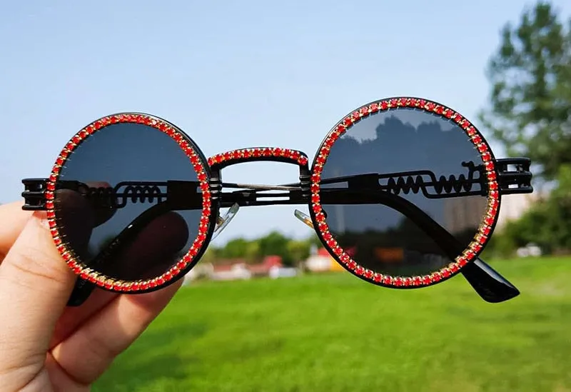 Women's Fashion Round Diamond Luxury Rhinestone Punk Sunglasses
