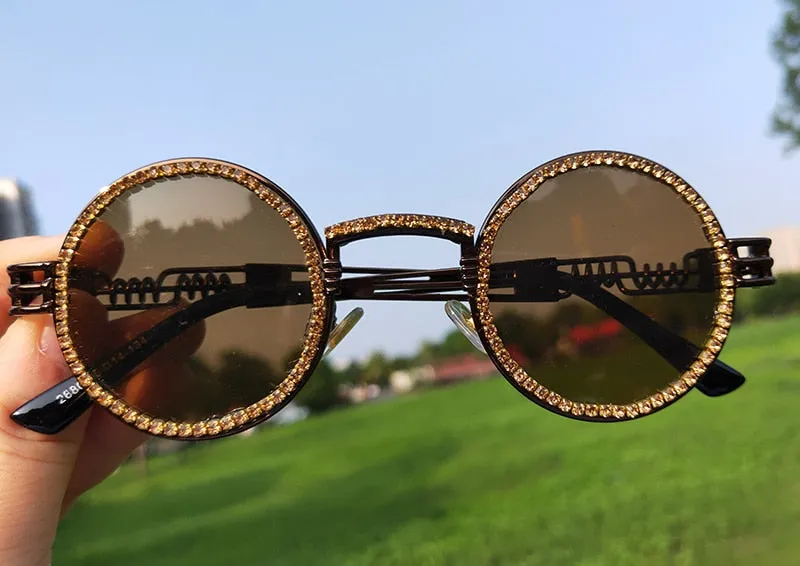 Women's Fashion Round Diamond Luxury Rhinestone Punk Sunglasses
