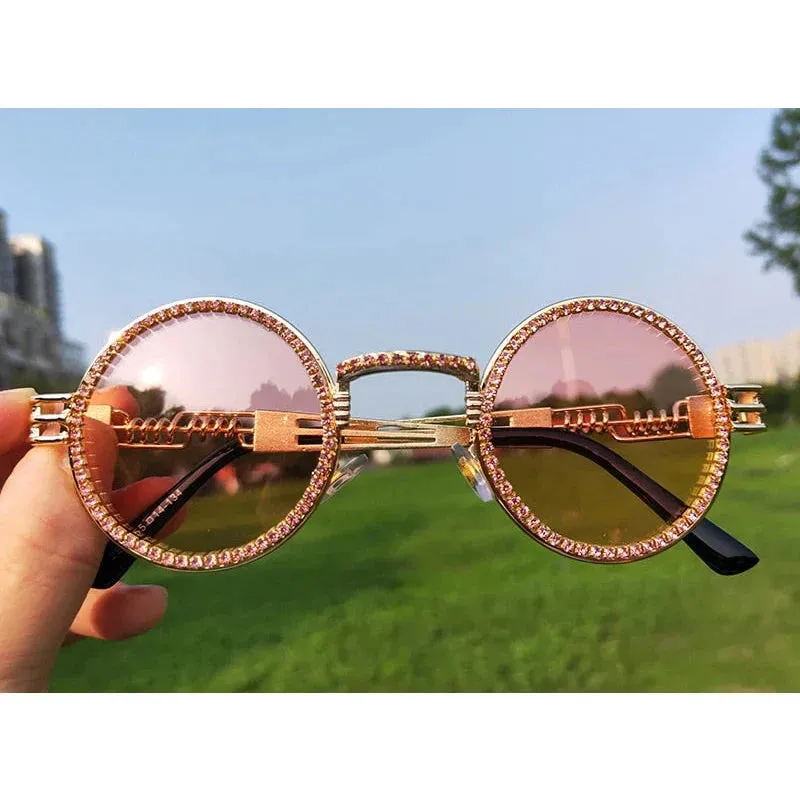 Women's Fashion Round Diamond Luxury Rhinestone Punk Sunglasses