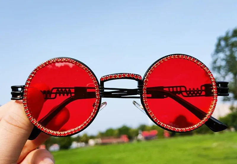 Women's Fashion Round Diamond Luxury Rhinestone Punk Sunglasses