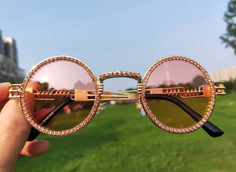 Women's Fashion Round Diamond Luxury Rhinestone Punk Sunglasses