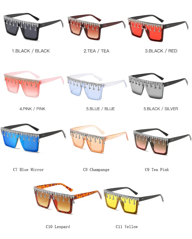 Women's Fashion Square Tassel Oversized UV400 Eyewear Sunglasses