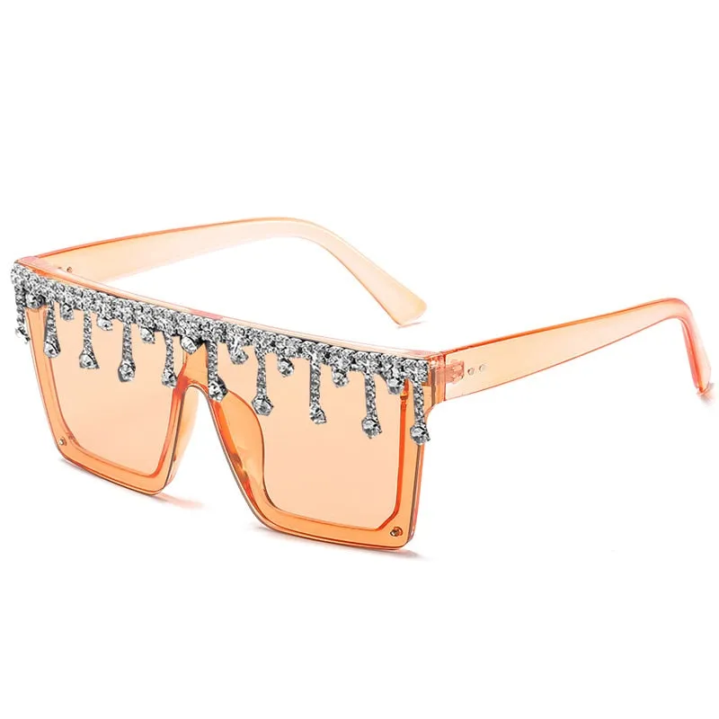 Women's Fashion Square Tassel Oversized UV400 Eyewear Sunglasses