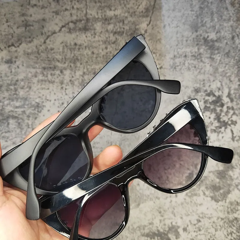 Women's Gradient Luxury Designer Crystal Cat Eyes Sunglasses