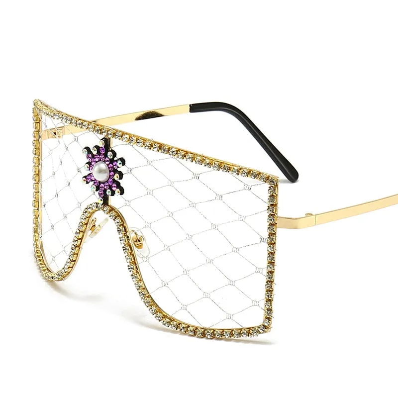 Women's Luxury Diamonds Steampunk Oversized Rhinestone Sunglasses