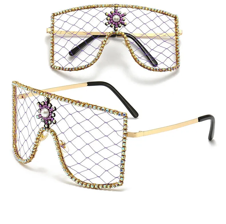 Women's Luxury Diamonds Steampunk Oversized Rhinestone Sunglasses
