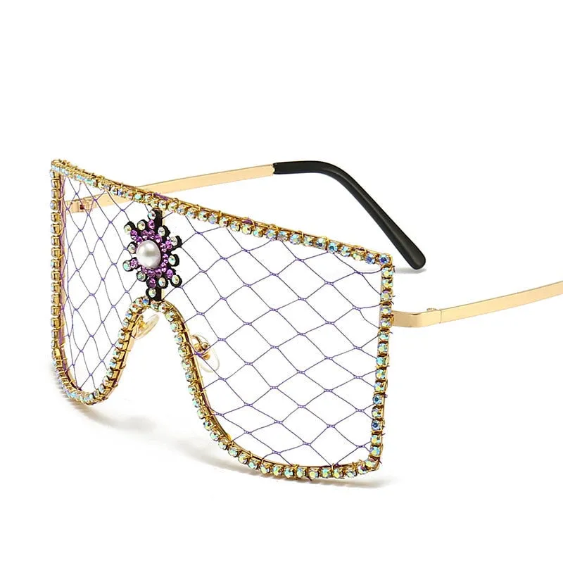Women's Luxury Diamonds Steampunk Oversized Rhinestone Sunglasses
