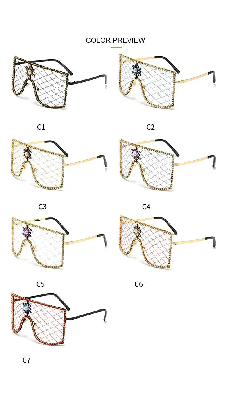 Women's Luxury Diamonds Steampunk Oversized Rhinestone Sunglasses