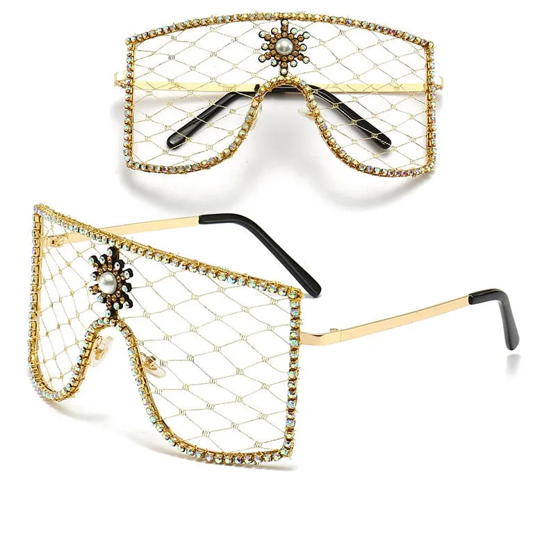 Women's Luxury Diamonds Steampunk Oversized Rhinestone Sunglasses
