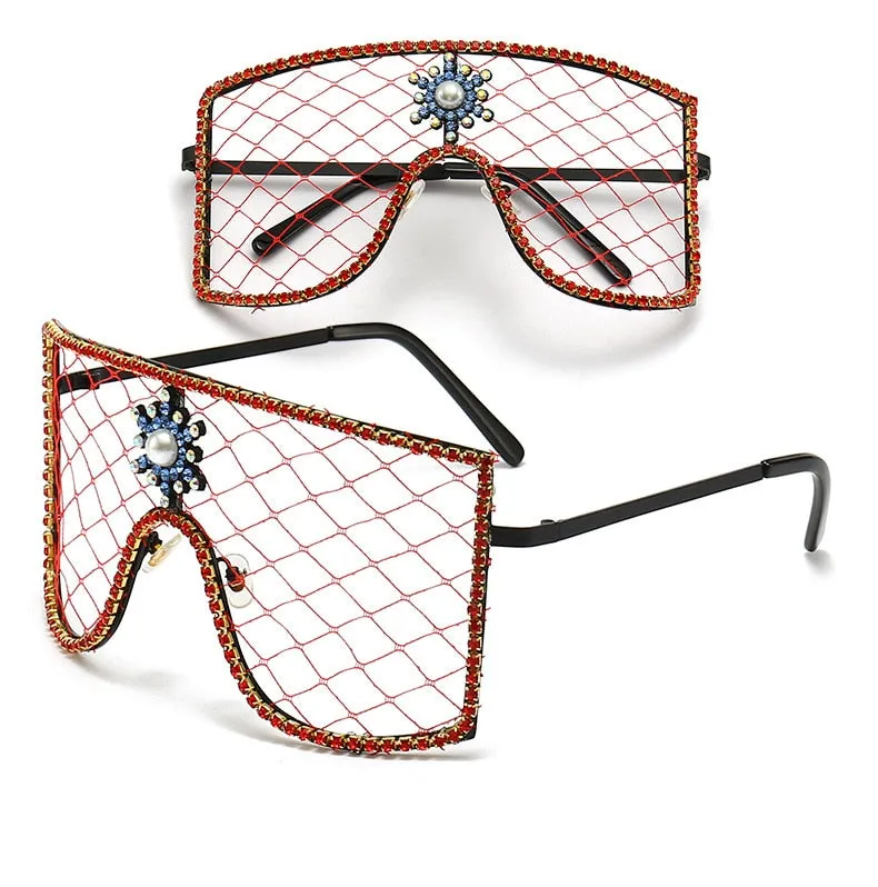 Women's Luxury Diamonds Steampunk Oversized Rhinestone Sunglasses