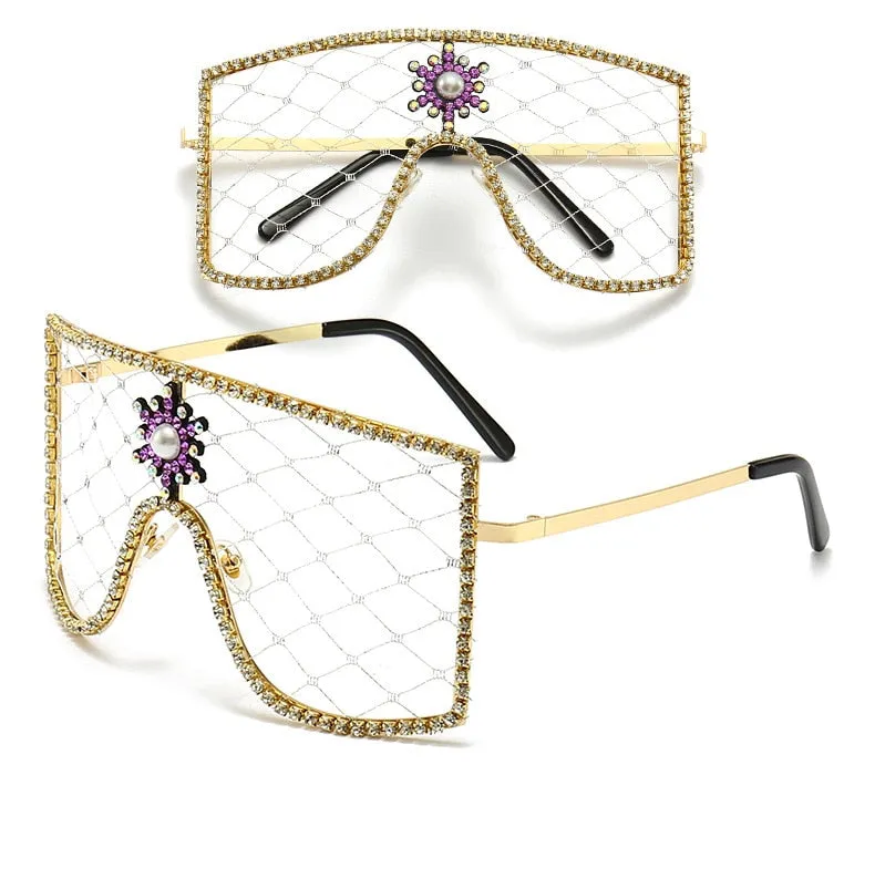 Women's Luxury Diamonds Steampunk Oversized Rhinestone Sunglasses