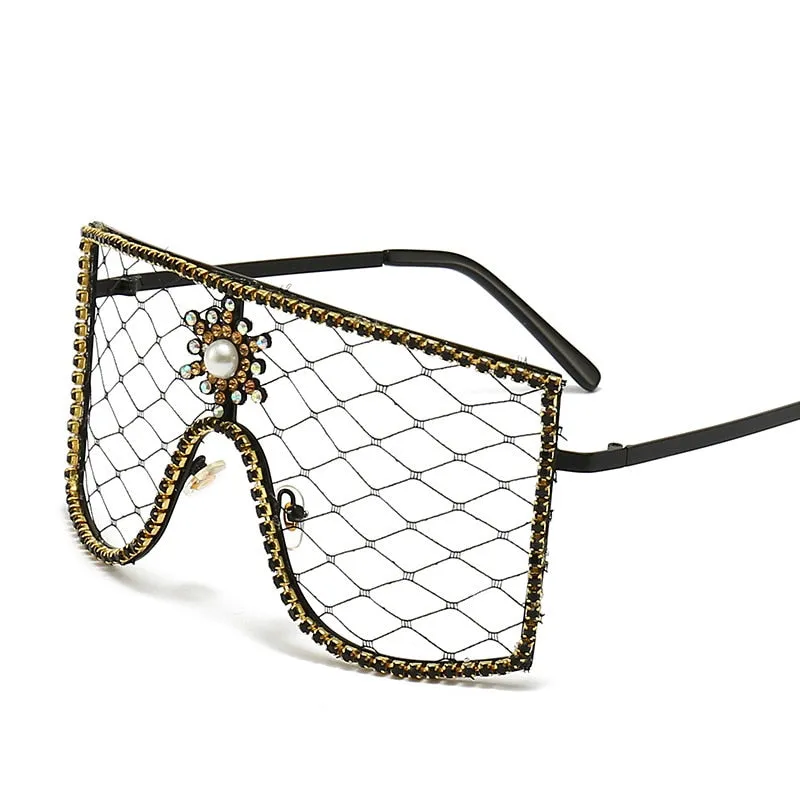 Women's Luxury Diamonds Steampunk Oversized Rhinestone Sunglasses