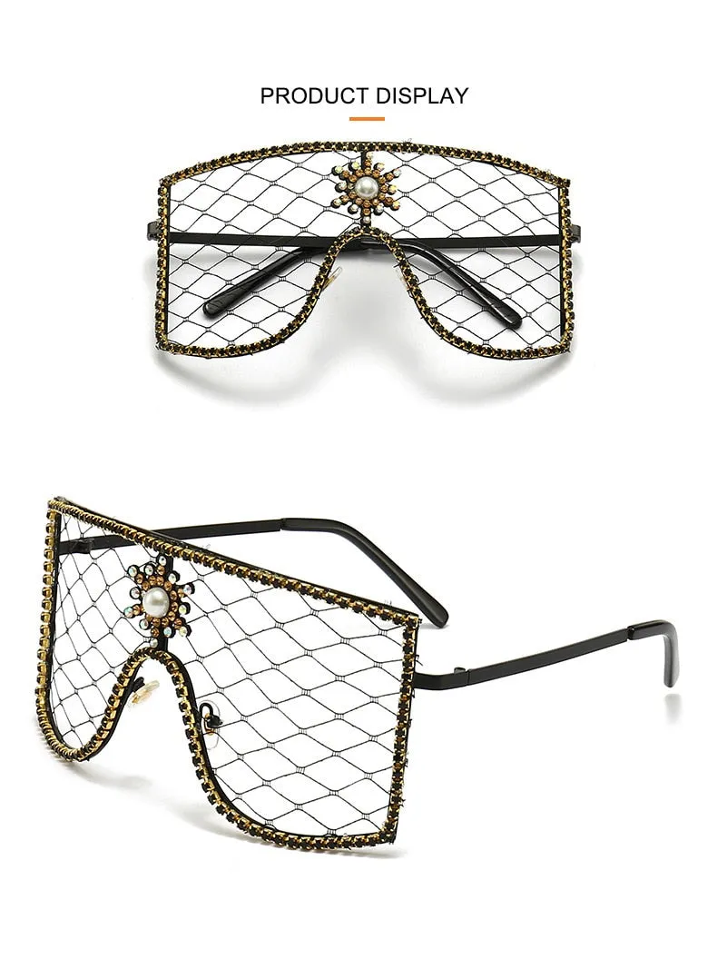 Women's Luxury Diamonds Steampunk Oversized Rhinestone Sunglasses