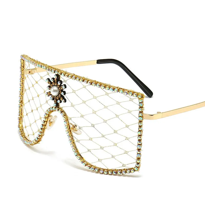 Women's Luxury Diamonds Steampunk Oversized Rhinestone Sunglasses