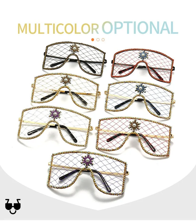 Women's Luxury Diamonds Steampunk Oversized Rhinestone Sunglasses