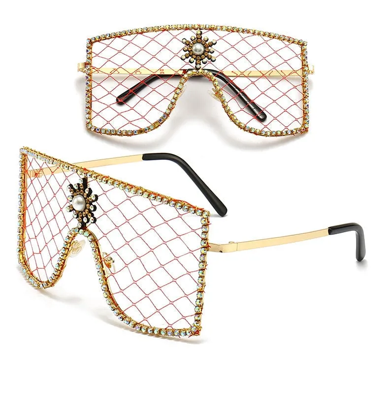 Women's Luxury Diamonds Steampunk Oversized Rhinestone Sunglasses