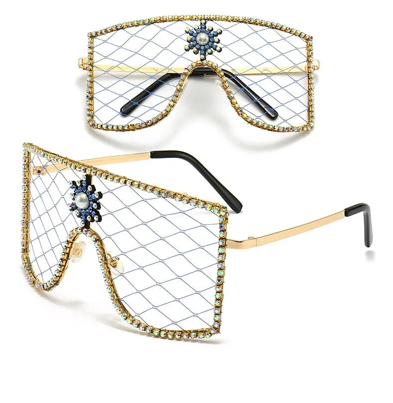 Women's Luxury Diamonds Steampunk Oversized Rhinestone Sunglasses