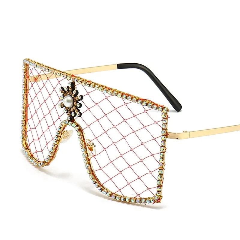 Women's Luxury Diamonds Steampunk Oversized Rhinestone Sunglasses