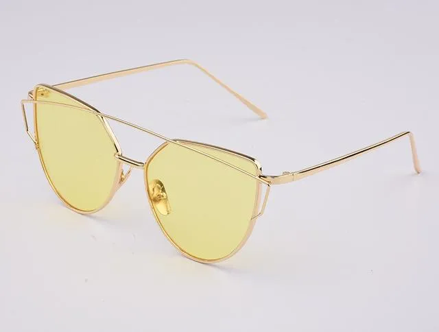 Women's Luxury Flat Top Cat Eye Twin Beam Gradient Lens Sunglasses