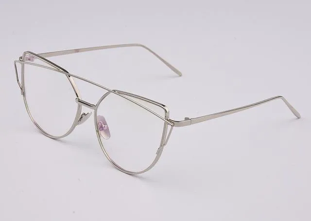 Women's Luxury Flat Top Cat Eye Twin Beam Gradient Lens Sunglasses