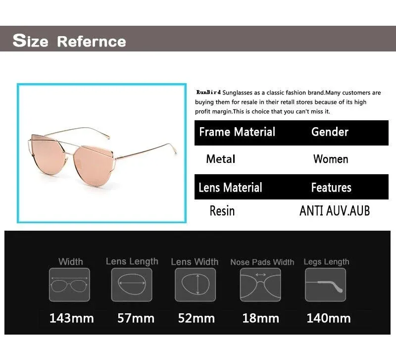 Women's Luxury Flat Top Cat Eye Twin Beam Gradient Lens Sunglasses