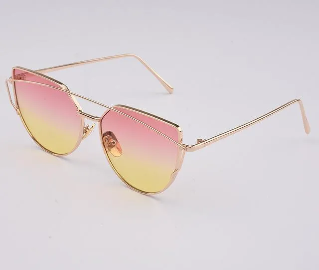 Women's Luxury Flat Top Cat Eye Twin Beam Gradient Lens Sunglasses