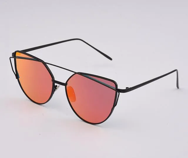 Women's Luxury Flat Top Cat Eye Twin Beam Gradient Lens Sunglasses