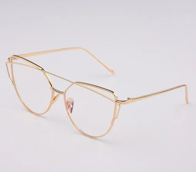 Women's Luxury Flat Top Cat Eye Twin Beam Gradient Lens Sunglasses