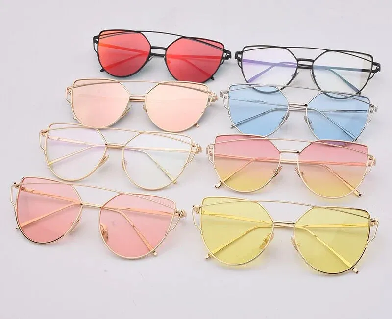 Women's Luxury Flat Top Cat Eye Twin Beam Gradient Lens Sunglasses