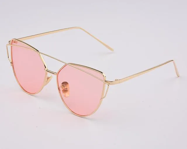 Women's Luxury Flat Top Cat Eye Twin Beam Gradient Lens Sunglasses