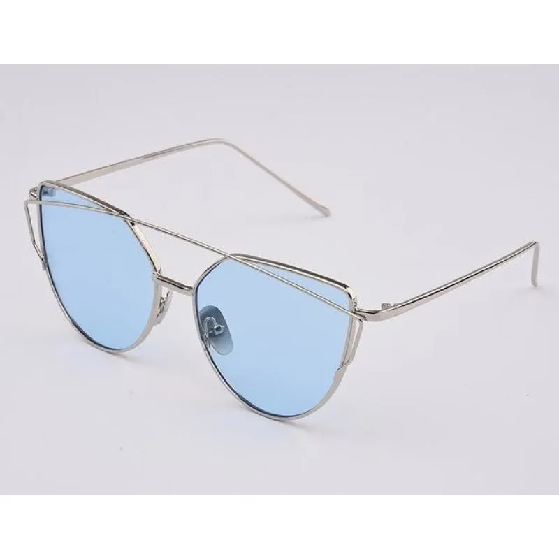 Women's Luxury Flat Top Cat Eye Twin Beam Gradient Lens Sunglasses