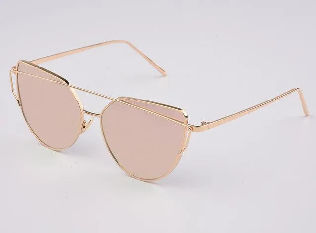 Women's Luxury Flat Top Cat Eye Twin Beam Gradient Lens Sunglasses