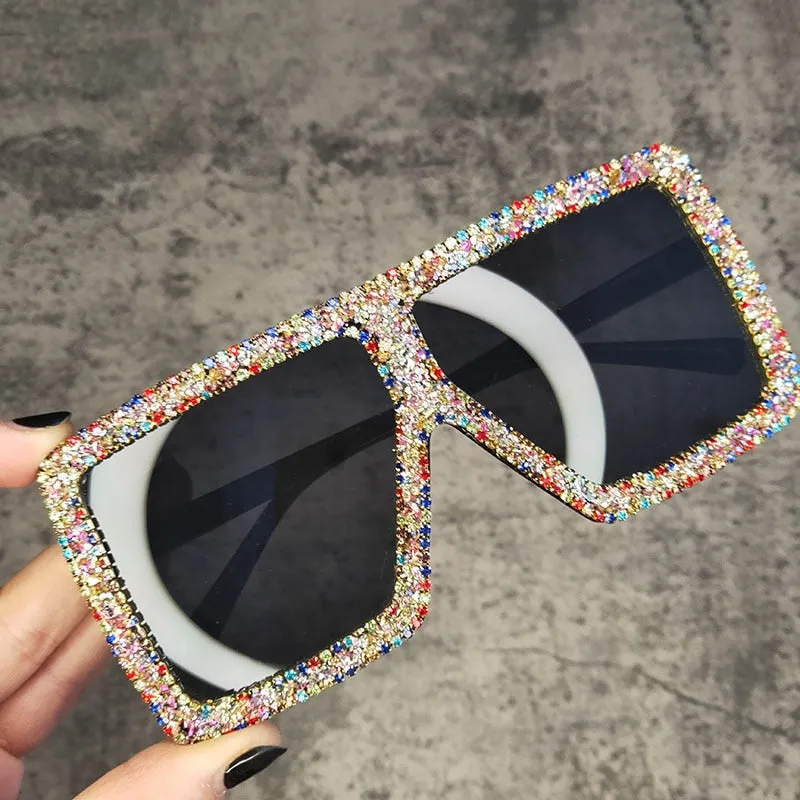 Women's Oversized Rectangle Rhinestones Bling Diamond Sunglasses