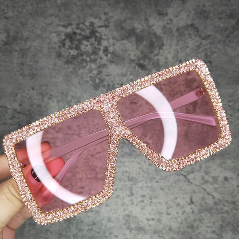 Women's Oversized Rectangle Rhinestones Bling Diamond Sunglasses