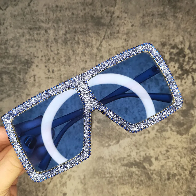 Women's Oversized Rectangle Rhinestones Bling Diamond Sunglasses