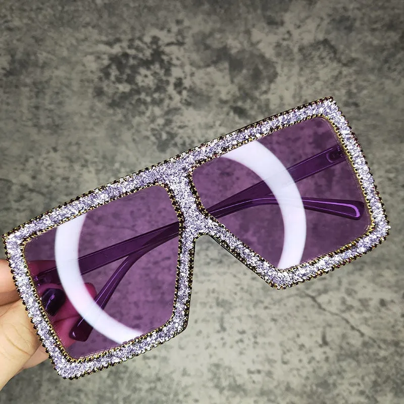 Women's Oversized Rectangle Rhinestones Bling Diamond Sunglasses