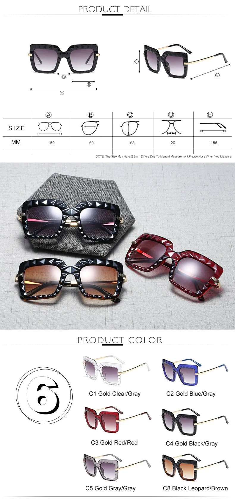 Women's Oversized Square Shades Luxury Sunglasses in Hot Vintage Trends