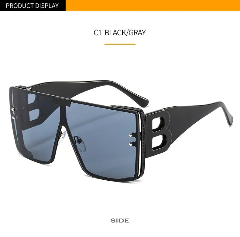 Women's Retro Fashion UV400 Large Frame Square Metal Sunglasses