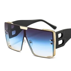 Women's Retro Fashion UV400 Large Frame Square Metal Sunglasses