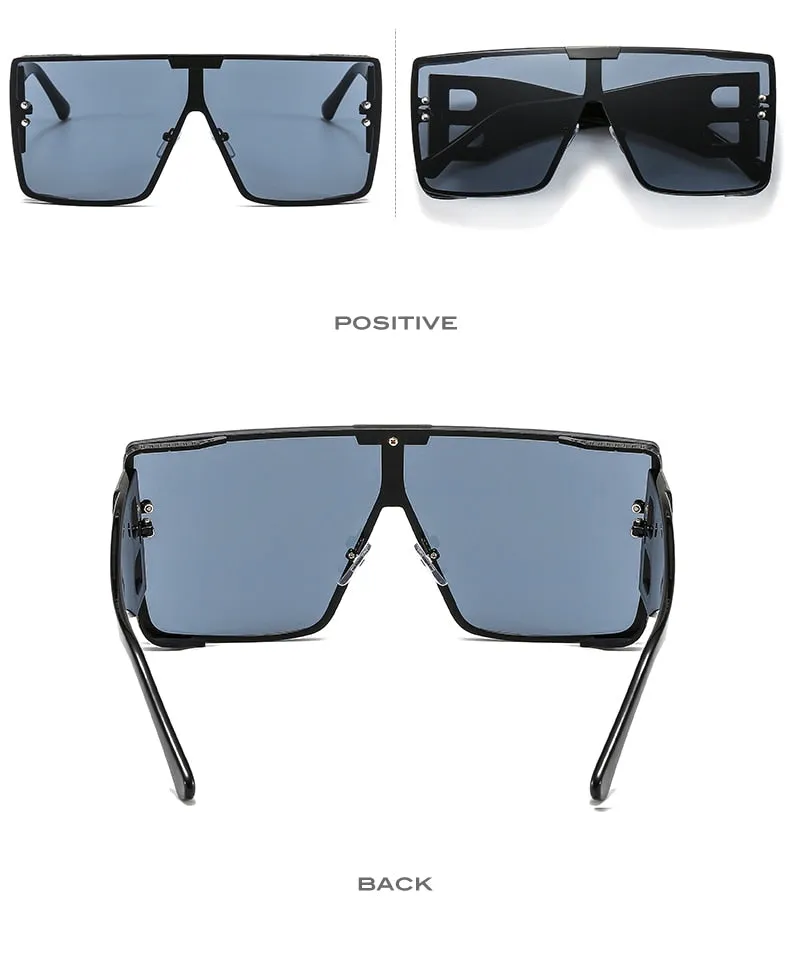 Women's Retro Fashion UV400 Large Frame Square Metal Sunglasses
