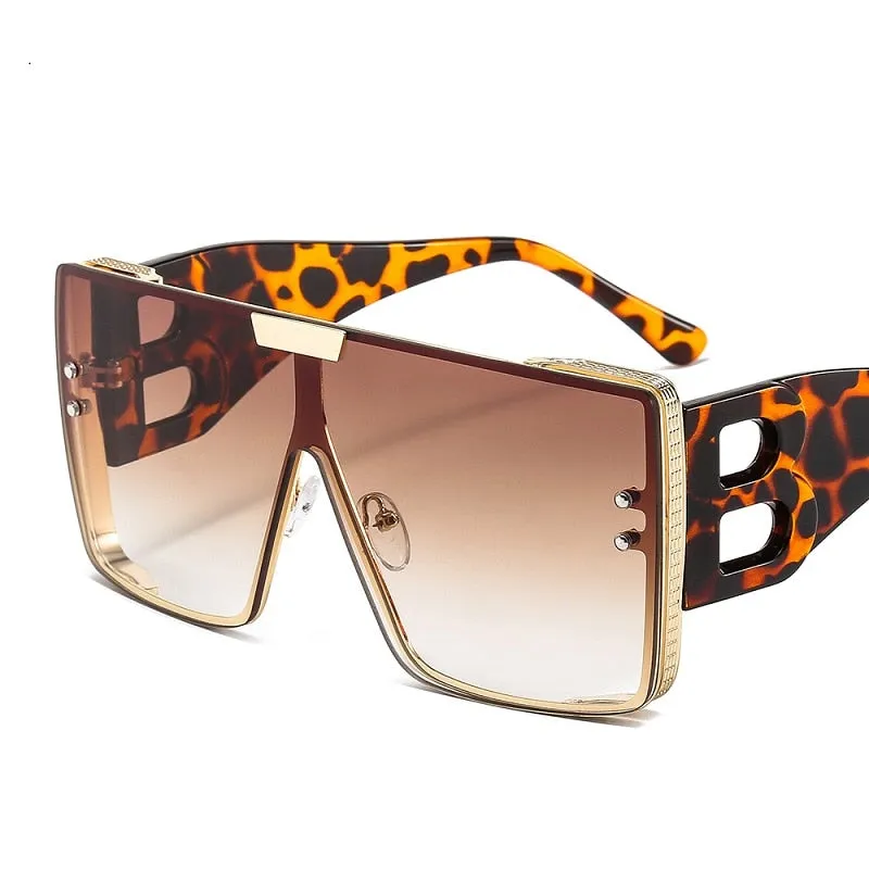 Women's Retro Fashion UV400 Large Frame Square Metal Sunglasses