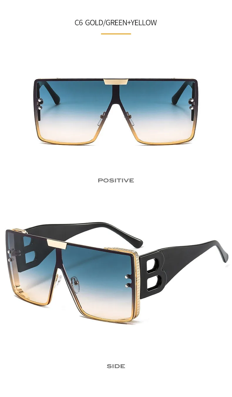 Women's Retro Fashion UV400 Large Frame Square Metal Sunglasses