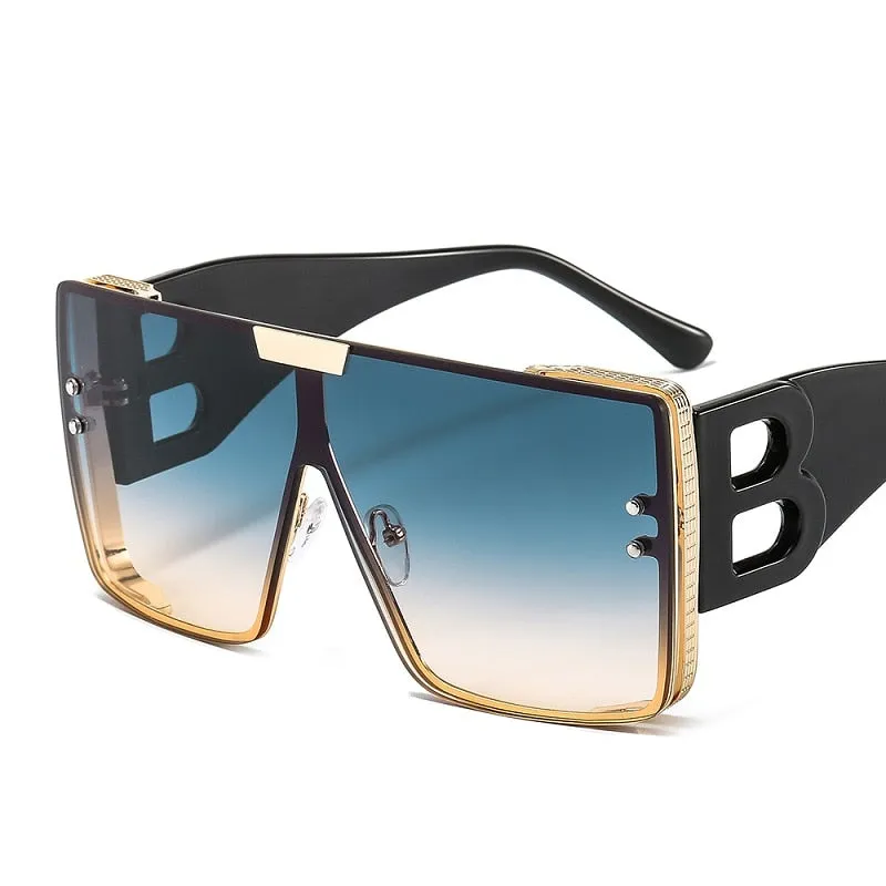 Women's Retro Fashion UV400 Large Frame Square Metal Sunglasses