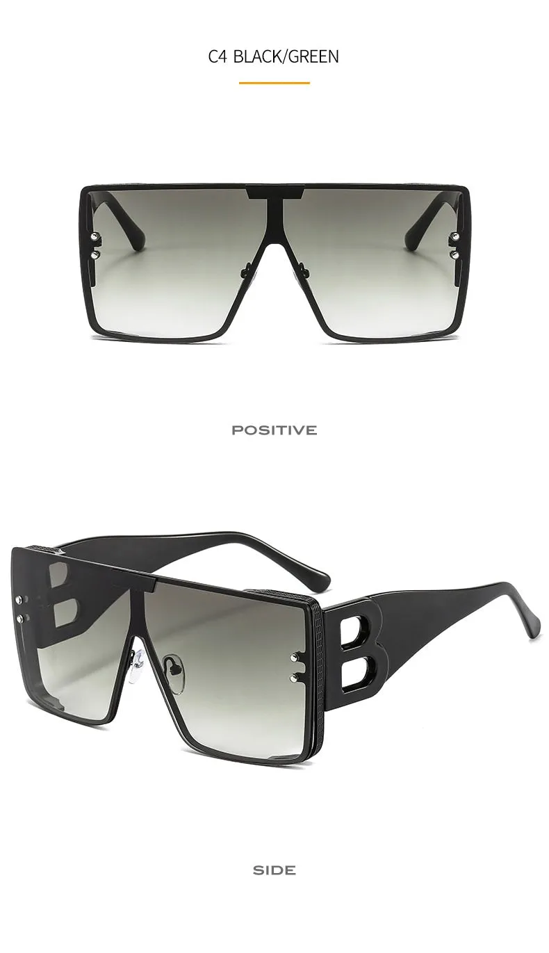Women's Retro Fashion UV400 Large Frame Square Metal Sunglasses