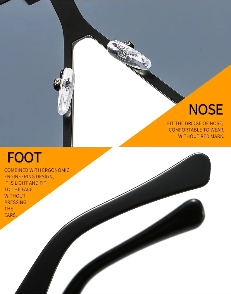Women's Retro Fashion UV400 Large Frame Square Metal Sunglasses