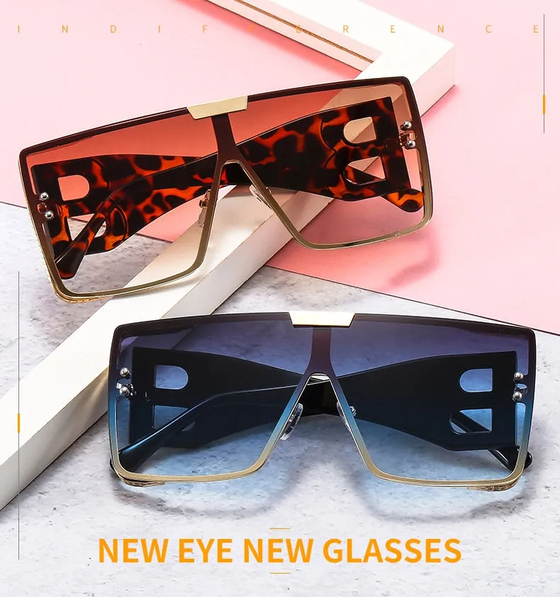 Women's Retro Fashion UV400 Large Frame Square Metal Sunglasses