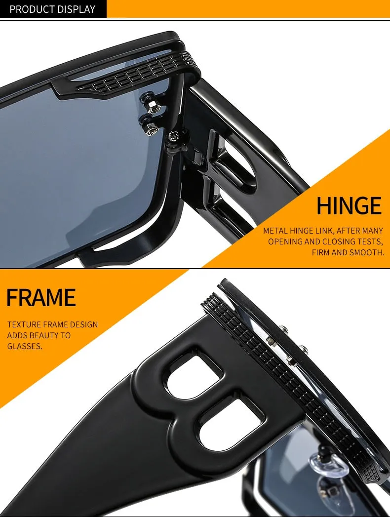 Women's Retro Fashion UV400 Large Frame Square Metal Sunglasses