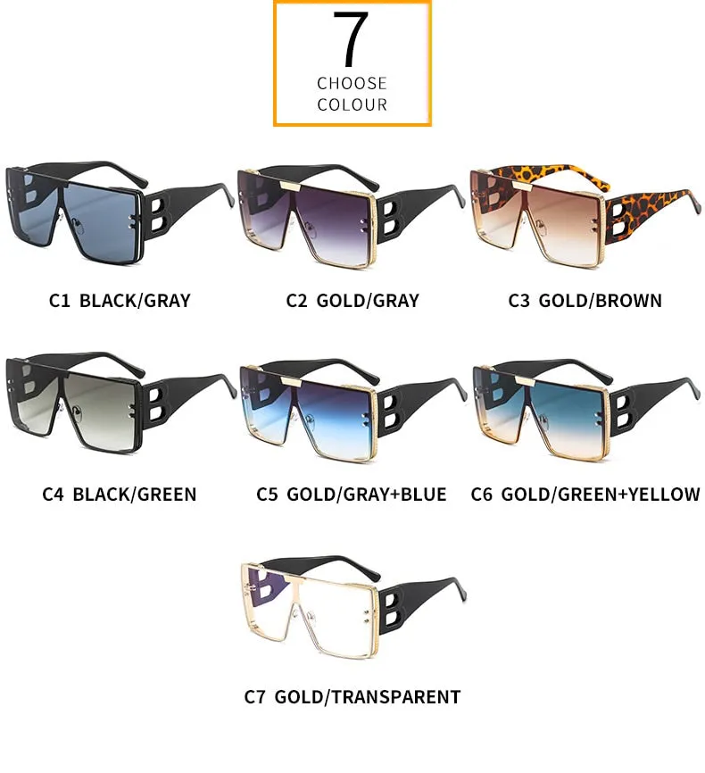 Women's Retro Fashion UV400 Large Frame Square Metal Sunglasses